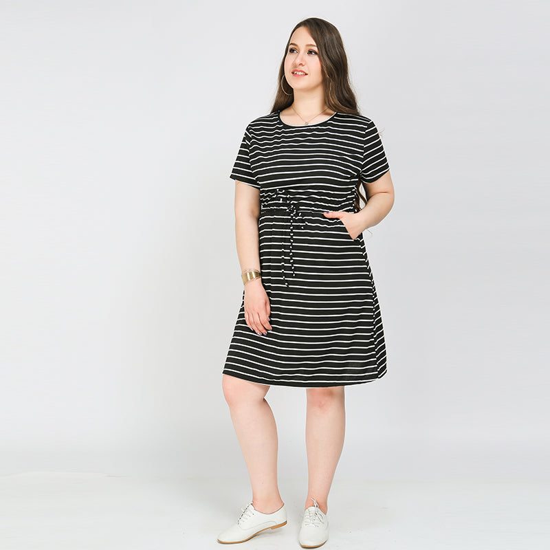Striped Waist Drawstring Dress