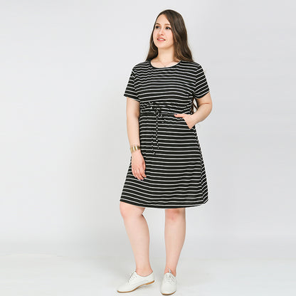 Striped Waist Drawstring Dress