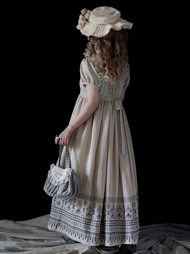 Blue Vintage Embroidery Empire Waist Elegant Lolita One Piece Long/Short Version