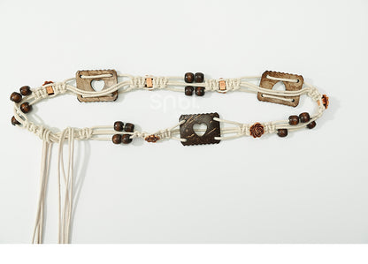 Bohemian Green V-neck Tassels Hem Top with Belt