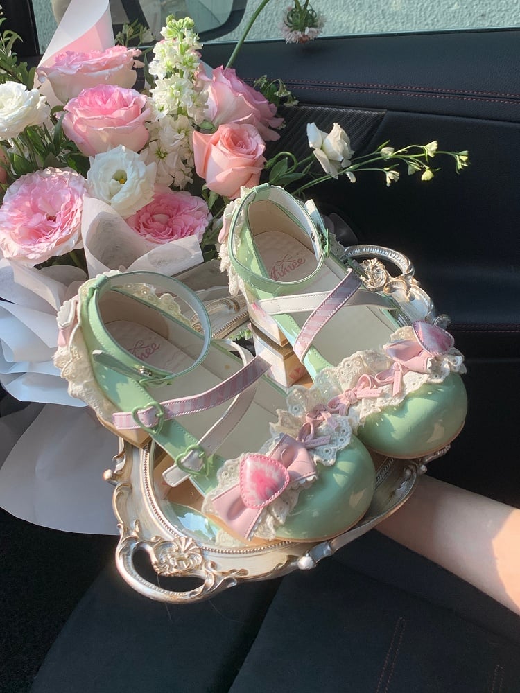 Matcha Strawberry Cake Green Sweet Lolita Mary Jane Shoes