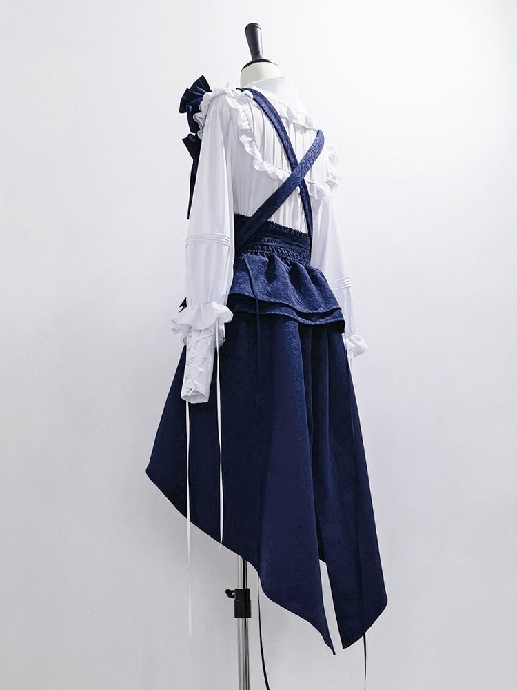 Bunny Theater Royal Blue Peplum Swallow Tail Train Corset with Bowknot Straps