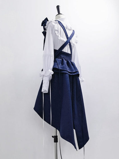 Bunny Theater Royal Blue Peplum Swallow Tail Train Corset with Bowknot Straps