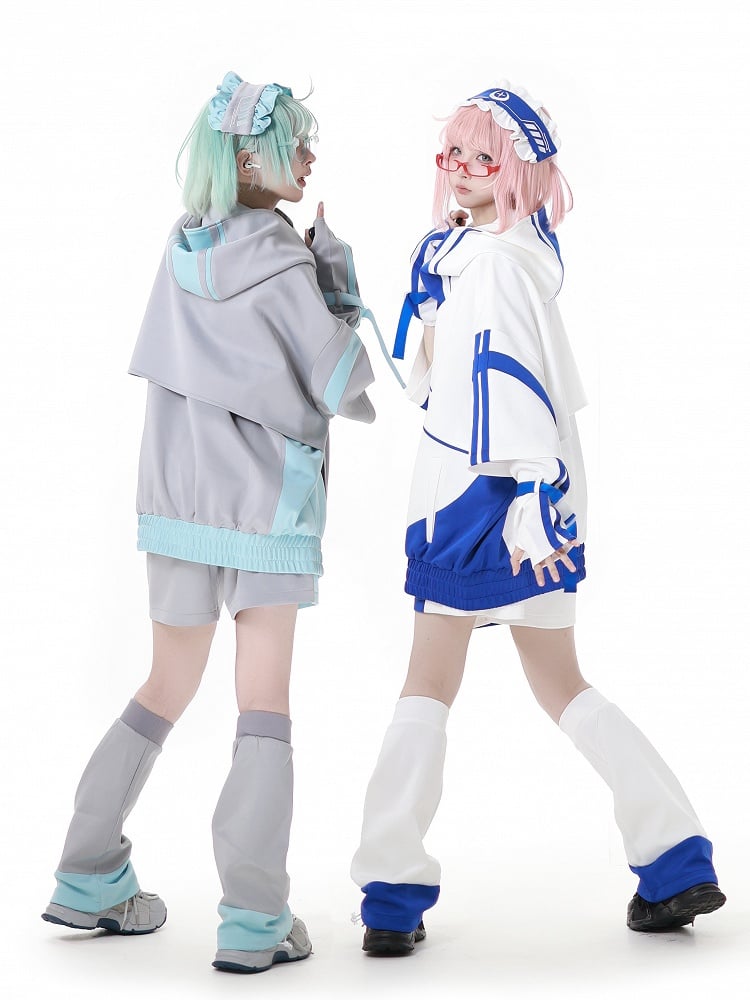 Moon and Star Embroidery Blue & White Leg Warmers