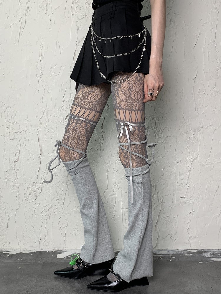 Gray Y2K Self-tie Straps Leg Sleeves