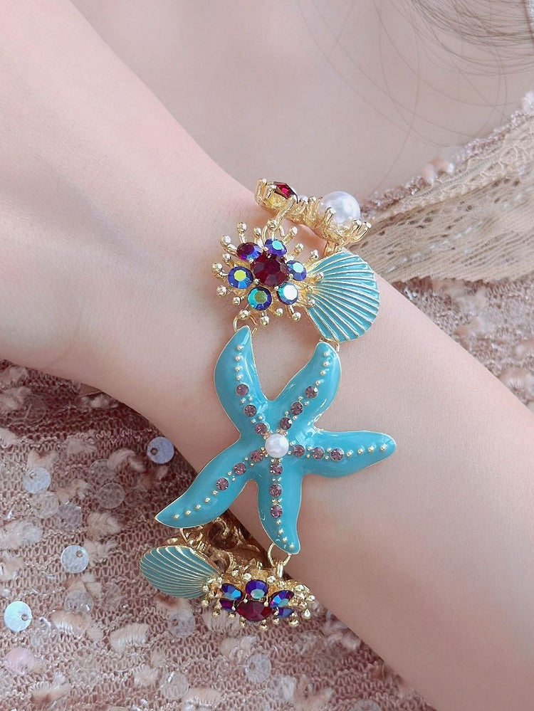 4 Options Y2K Bittersweet Starfish Shell And Rhinestone Decorated Bracelet/Necklace