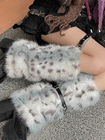 Pink/Dusty Blue/Yellow Y2K Buckle Straps Shaggy Leg Warmers