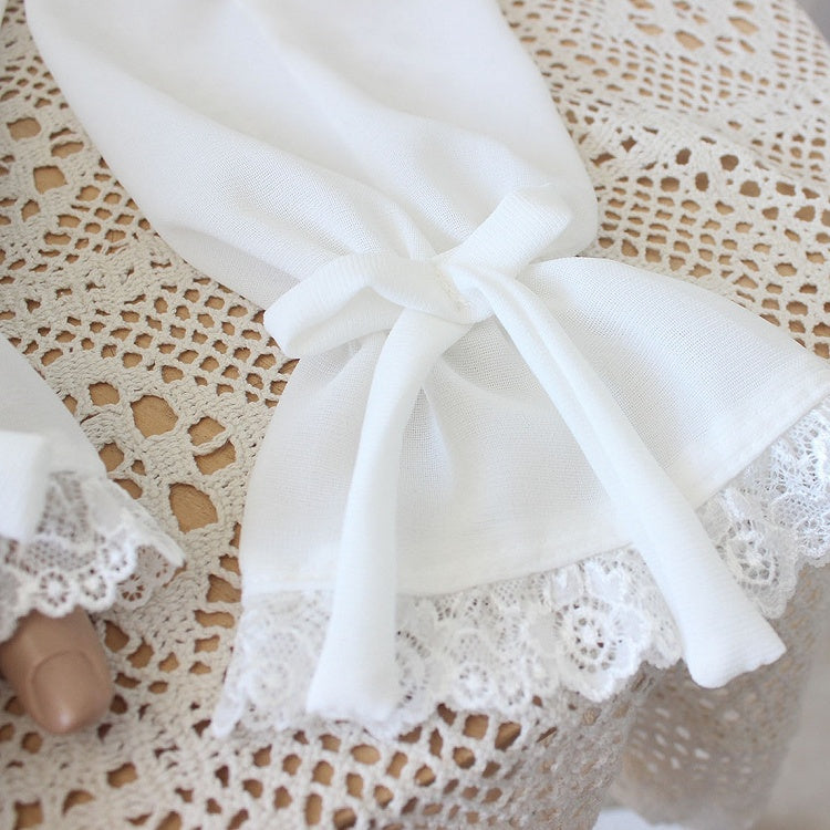 White Bowknot Details Lace Trim Sleeves