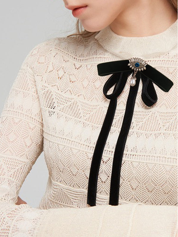 Black/Red/Green Preppy Style Beaded Charm Rhinestone Demon Eye Design Bow Tie