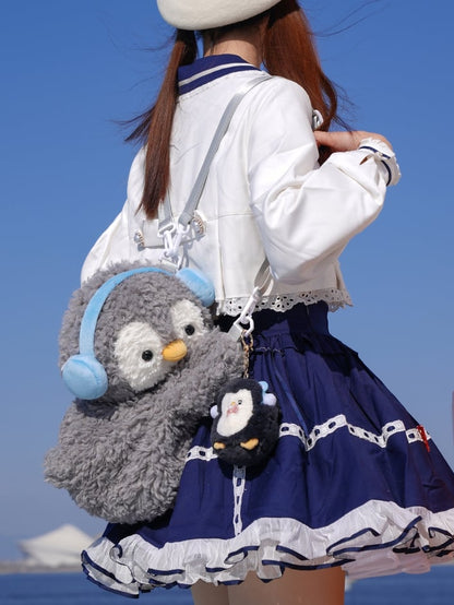 Light Gray Cute Penguin Plush Backpack/Crossbody Bag Middle/Large Size