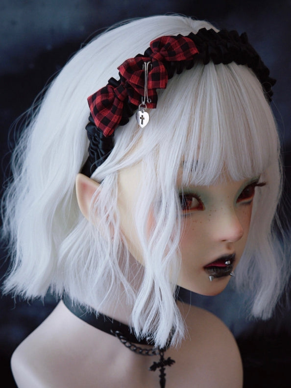 Black Ruffle Trim With Double Plaid Pattern Bowknots Heart And Pins Details Design KC