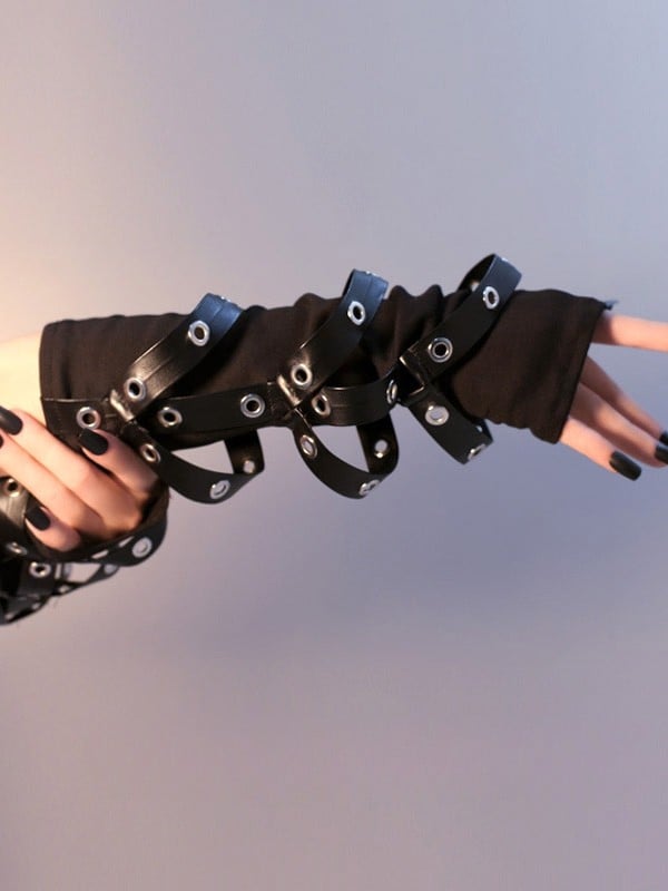 Black Cyberpunk Studs Details Gloves