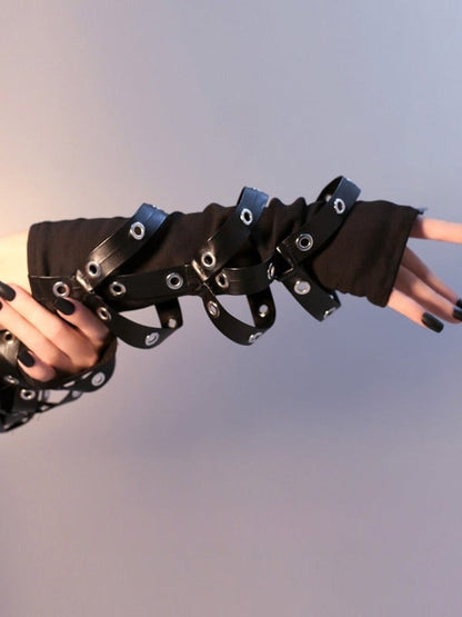 Black Cyberpunk Studs Details Gloves