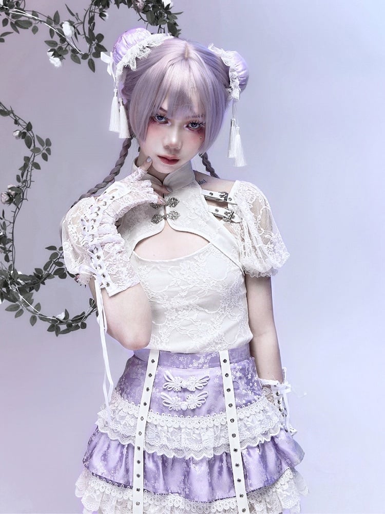 Clearance-Size L for Waist 72CM Purple Tiered Skirt