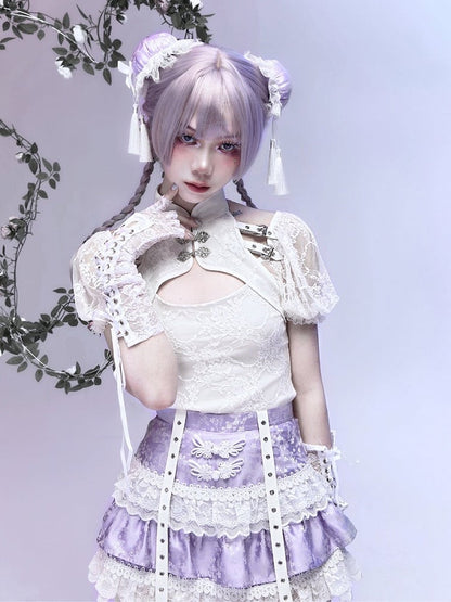 Clearance-Size L for Waist 72CM Purple Tiered Skirt