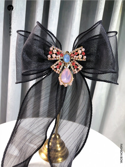 Black Long Streamer Vintage Lolita Brooch