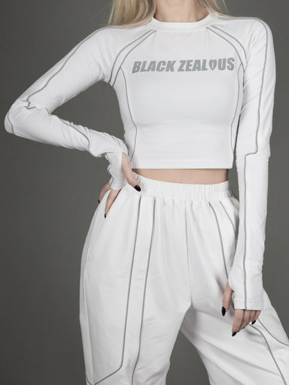 Futuristic Cyberpunk Reflective Long Sleeves Cropped Top