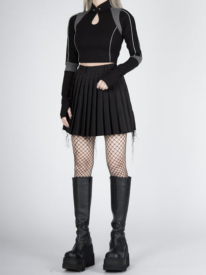 Futuristic Cyberpunk Stand Collar Long Sleeves Cropped Top