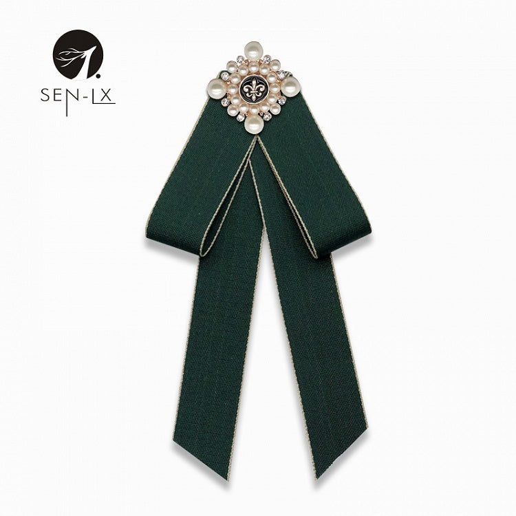 Bow Shirt Tie Pearl Brooch