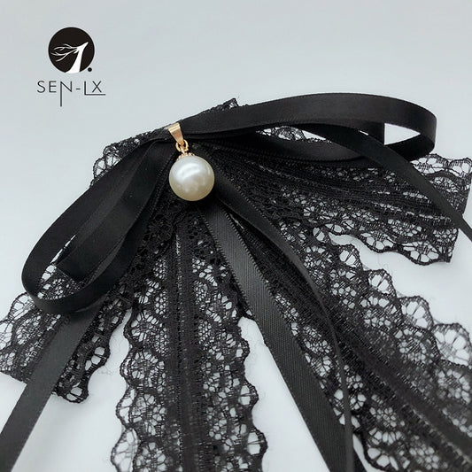 Black Lace Bow Brooch