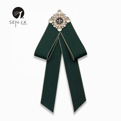 Bow Shirt Tie Pearl Brooch