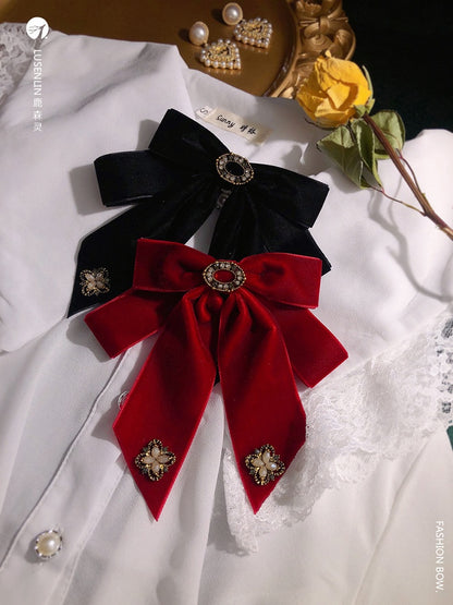 Vintage Retro Velvet Bow Lolita Brooch