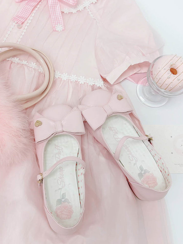 Bow at Top Pink Round Toe 3cm Heel Sweet Mary Janes