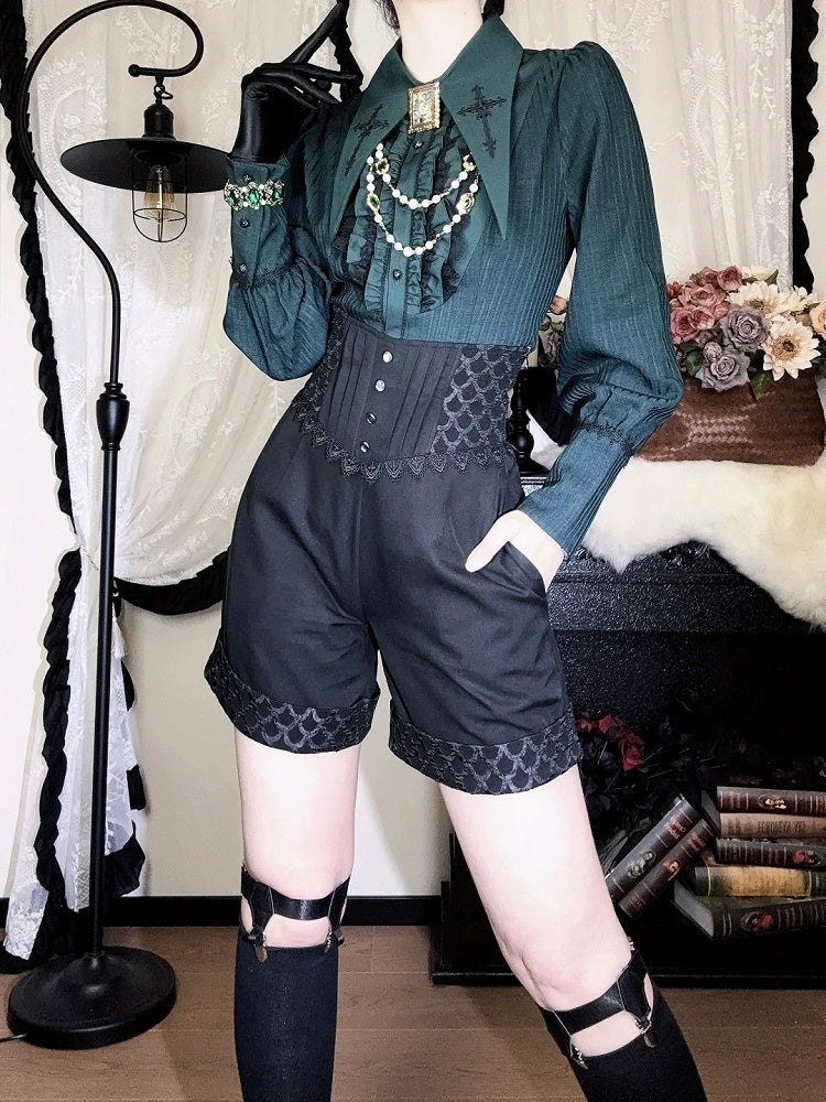 Black Ouji Lolita Boned Corset Belt High Waist Prince Shorts