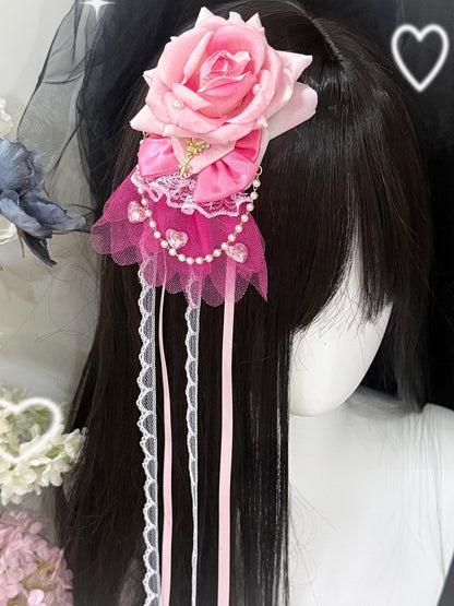 Pink Beaded Charm Floral Hairclip/Choker/Bracelet