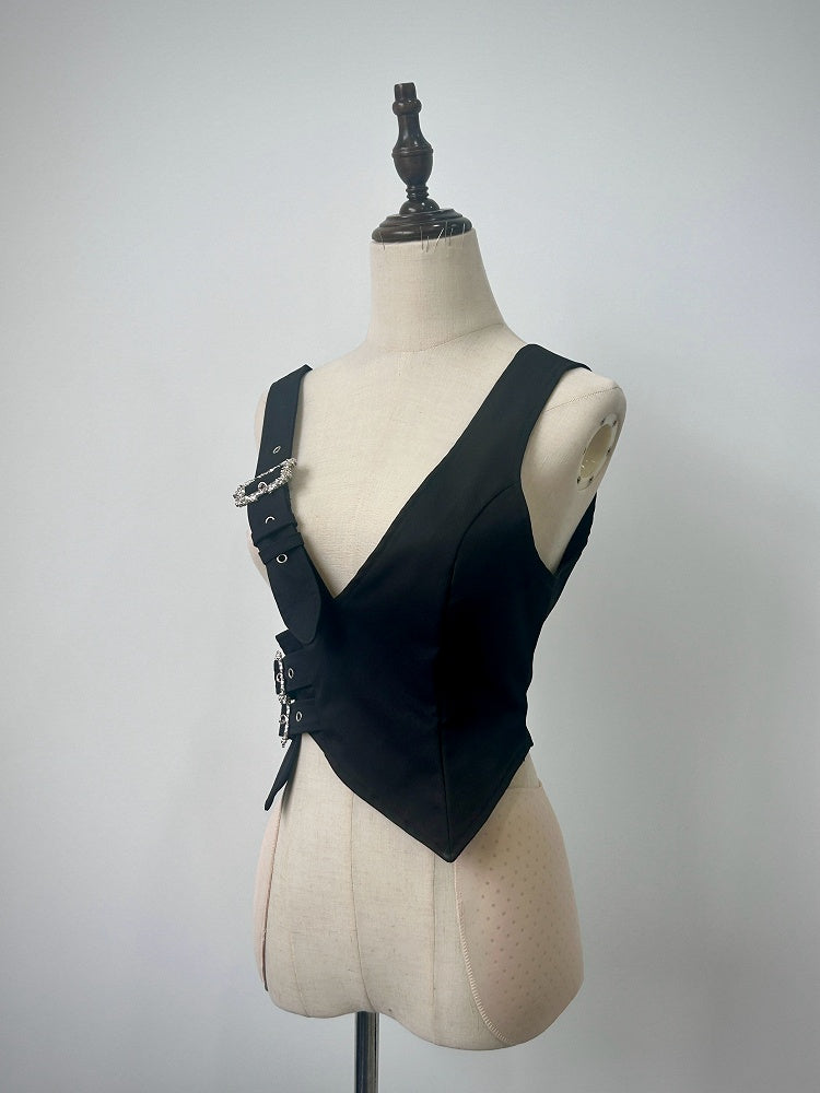 Black Asymmetrical Design Ouji Fashion Gothic Waistcoat