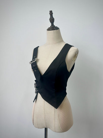 Black Asymmetrical Design Ouji Fashion Gothic Waistcoat