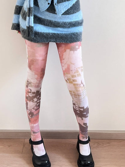 White Print Design Tights