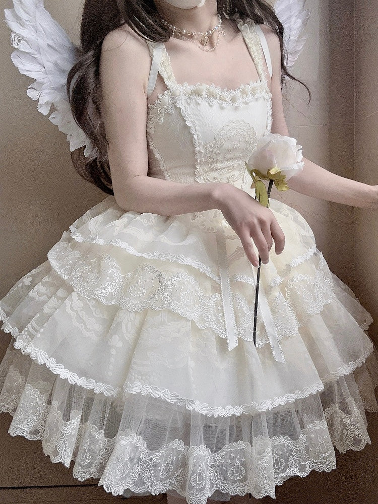 Creamy White Tiered Skirt Princess Lolita Corset Dress