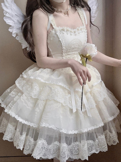 Creamy White Tiered Skirt Princess Lolita Corset Dress