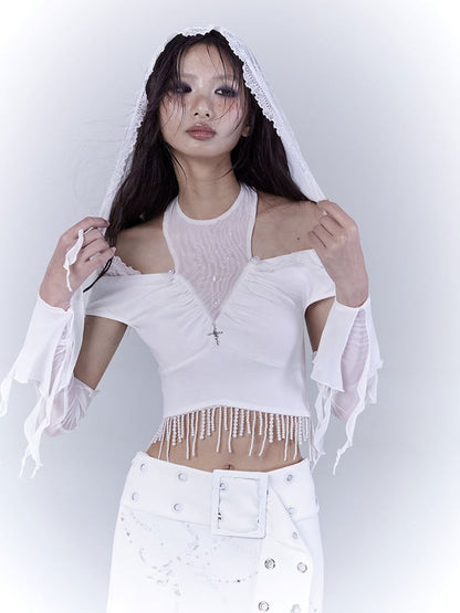 White Cascading Ruffles Sleeves