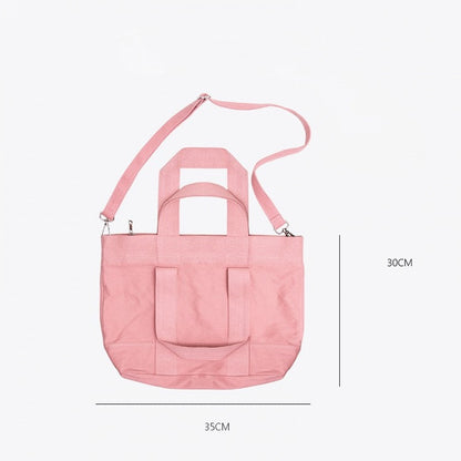 Small-Sized Chic Pink Double-Handle Canvas Tote Bag with Ruffle Accents