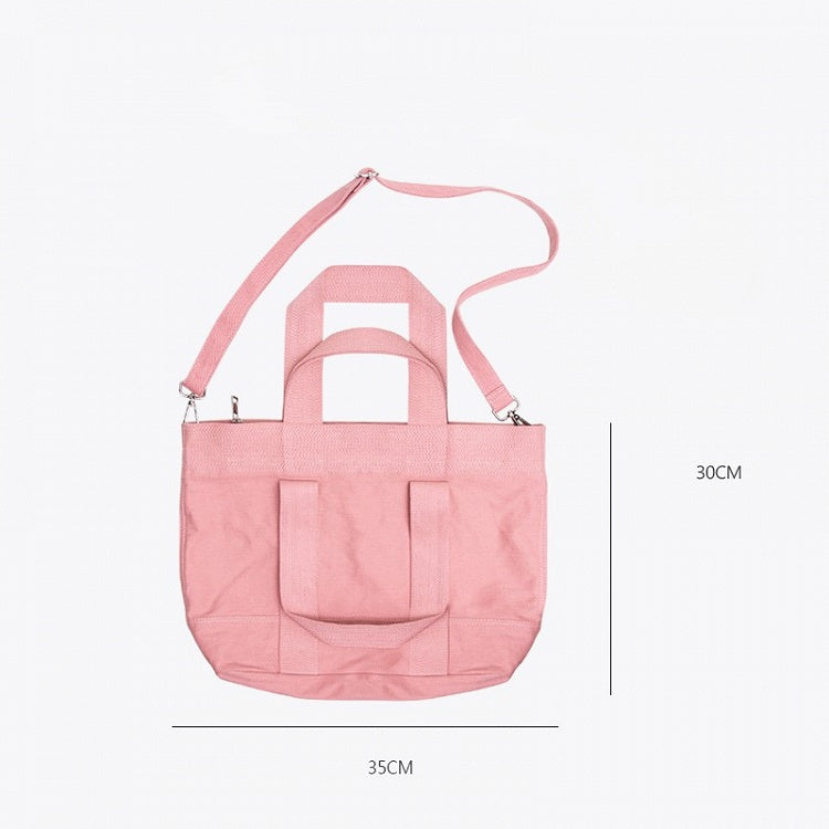Small-Sized Chic Pink Double-Handle Canvas Tote Bag with Ruffle Accents