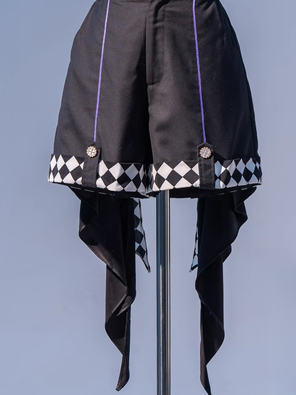 Prince Style Ouji Lolita Handkerchief Hem Black Checked Pattern Shorts