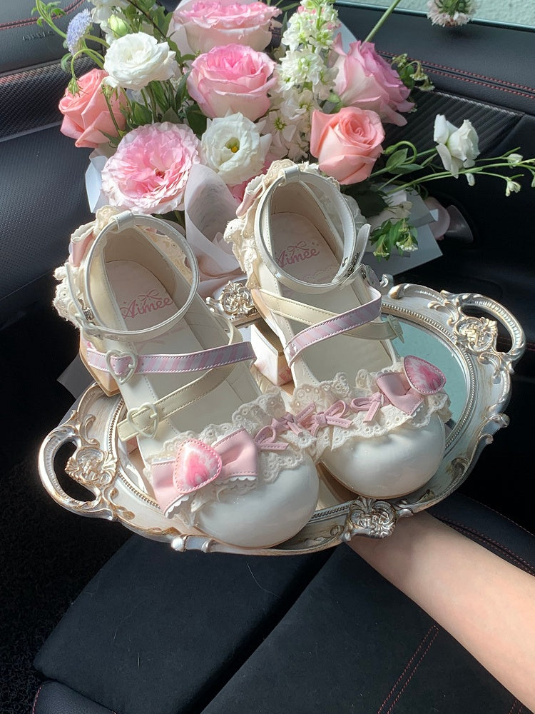 White Chocolate Strawberry Cake Sweet Lolita Mary Jane Shoes