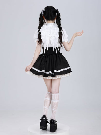 Lace Angel Wings at Back White Short Sleeves Blouse