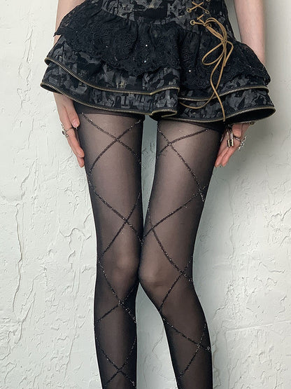 Black Punk Diamond Pattern Tights