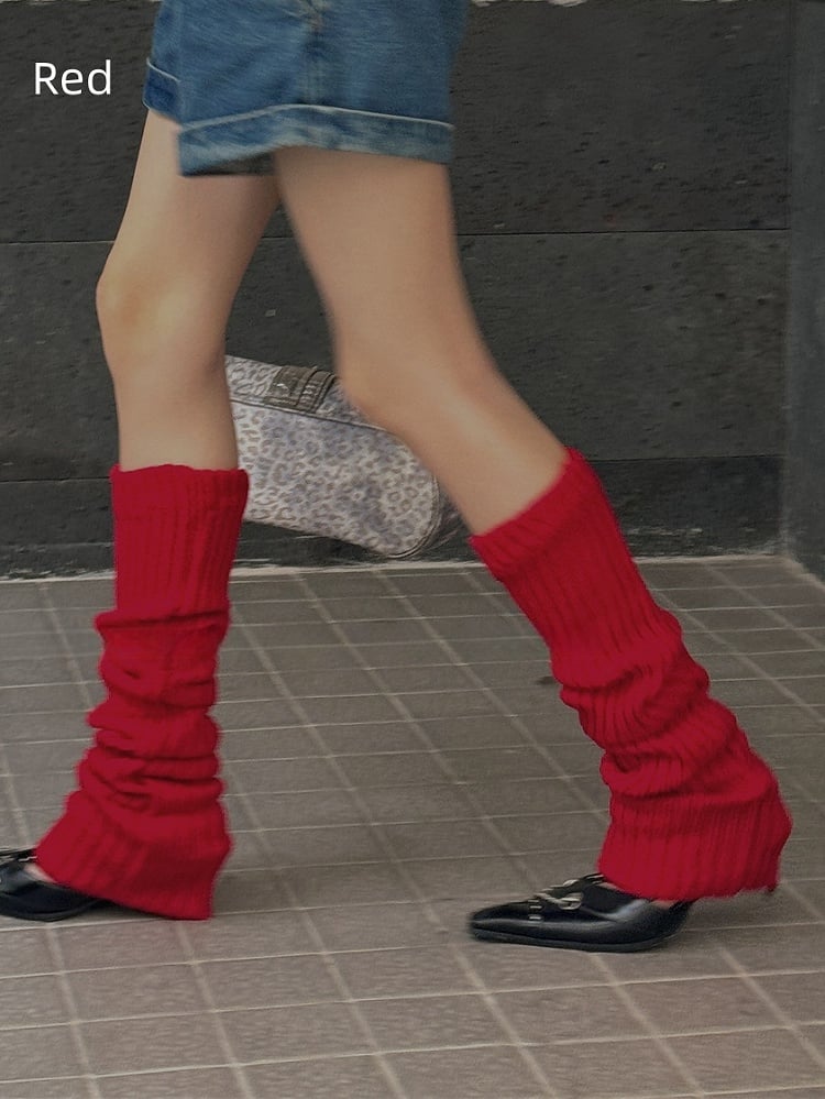 Red/Wine Red/White Y2K 70CM Knitted Leg Warmers