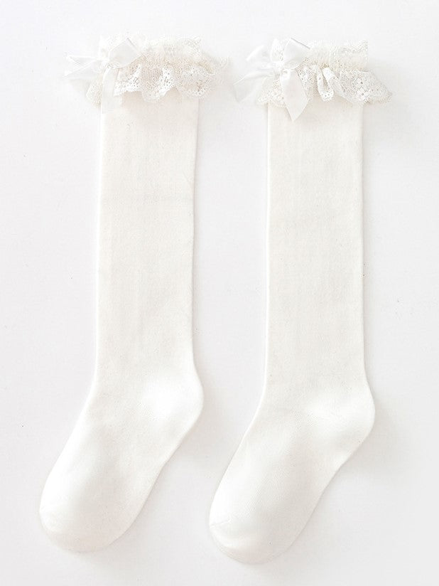 Black/White Lolita Lace Bowknot Details Underknee/Overknee Stockings