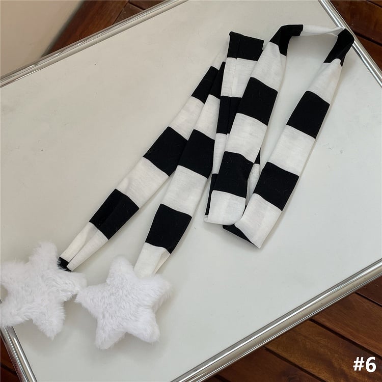 7 Color Options Plush Star Decoration Knit Striped Scarf