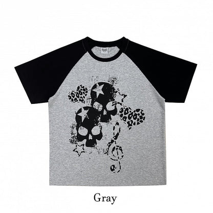 6 Colors Colorblock Design Loose Graphic T-Shirt