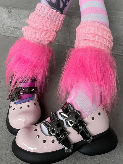 Skeleton Bunny Buckles Pink and Black Punk Mary Janes