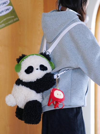 Cute Curly Plush Panda Black&White Backpack/Crossbody Bag+ Keychain