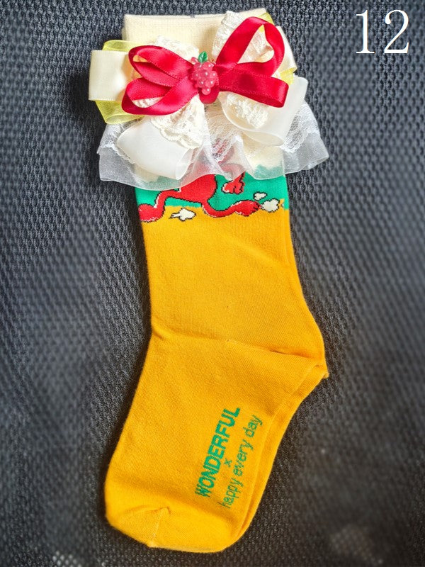 19 Options Colorful Lolita Calf Socks With Bowknot Details And Lace Cuffs
