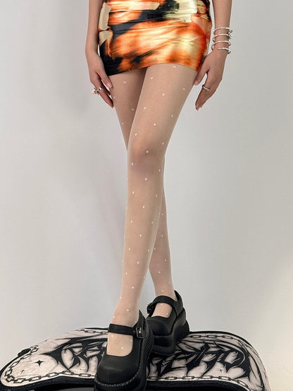 Black/White Polka-dot Pattern Tights