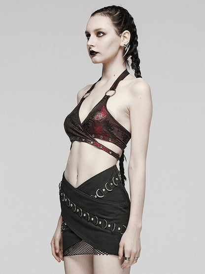 Black and Red Punk Sexy Halter Neck Top